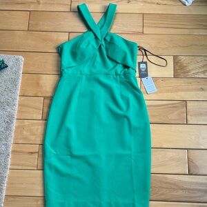 Green Cross-Halter Sheath Dress